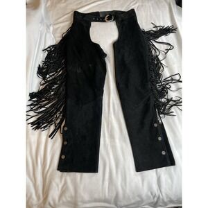 Harley‎ Davidson Black Leather Chaps with Fringe